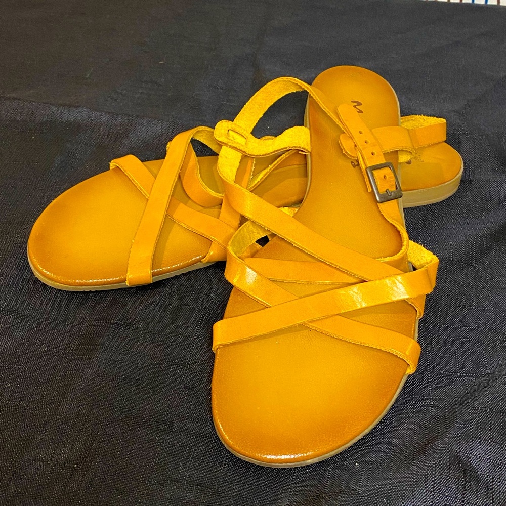 Yellow Genuine Leather Strappy Sandals